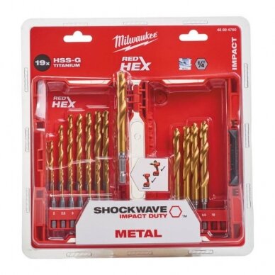 19 dalių metalo grąžtų rinkinys MILWAUKEE Shockwave HSS-G TIN 2