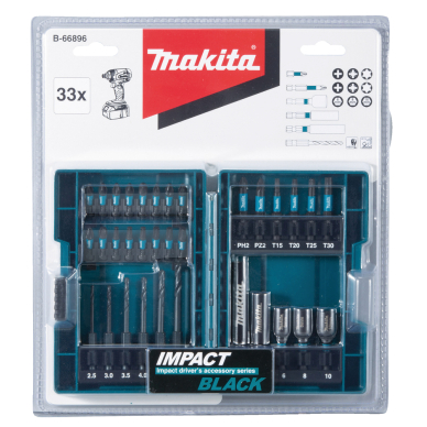 Sukimo antgalių komplektas Makita B-66896, IMPACT BLACK, 33 vnt. 2