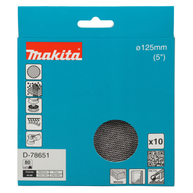 Šlifavimo tinklelis Makita D-78651 su aliuminio oksido danga, 125mm A80 2