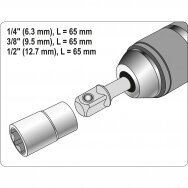 Adapterių rinkinys Yato SDS - išoriniai kvadratai 1/4", 3/8", 1/2"