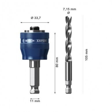 Adapteris Bosch PC Plus 3/8" ir HSS-G 7, 15x105mm grąžtas, 2608900527 2