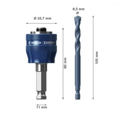 Adapteris Bosch PC Plus 3/8" ir TCT Ø 7, 15x85mm grąžtas, 2608900526 2