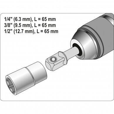 Adapterių rinkinys Yato SDS - išoriniai kvadratai 1/4", 3/8", 1/2"  1