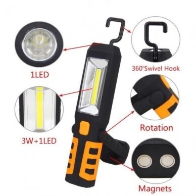 Akumuliatorinė darbo lempa, LED 3W, Li-on 2800mAh 3