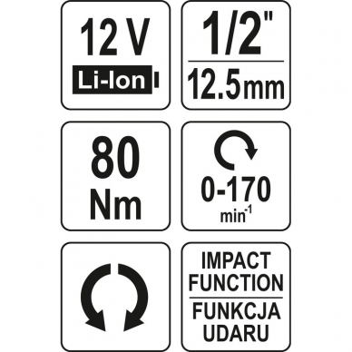 Akumuliatorinė terkšlė Yato, 12 V, 80 Nm 3