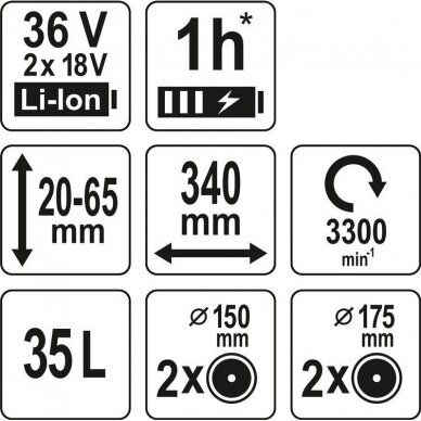 Akumuliatorinė žoliapjovė Yato, 2x18V, be baterijų 2