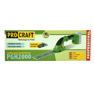 Akumuliatorinės žolės žirklės ProCraft PGH2000, 20 V, (be akum. ir krov.) 8