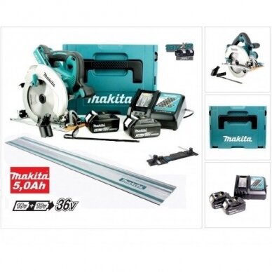 Akumuliatorinis diskinis pjūklas Makita DHS710RTJ+SET, 2x18V, 5,0Ah