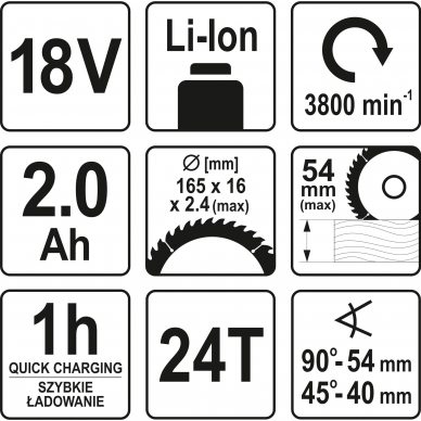 Akumuliatorinis diskinis pjūklas Yato, 18 V, 2,0 Ah 3