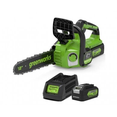 Akumuliatorinis grandininis pjūklas Greenworks GD24CS30K4, 24 V, 4,0 Ah