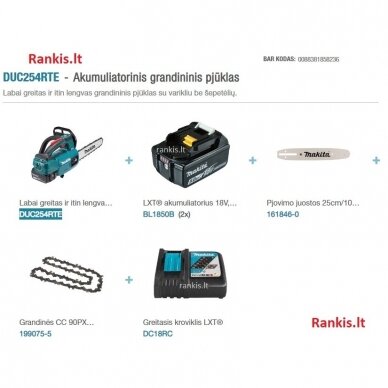 Akumuliatorinis grandininis pjūklas Makita DUC254RTE, 18 V, 2x5,0 Ah, 25 cm 6