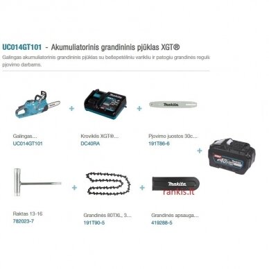 Akumuliatorinis grandininis pjūklas Makita UC014GT101, 40 V, 5,0 Ah + DOVANA BL4050 2