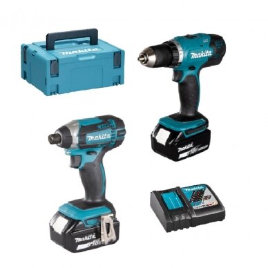 Akumuliatorinių įrankių komplektas Makita DLX2141FJ, 18V Li-ion, 2x3.0Ah, (DDF453+DTD152)