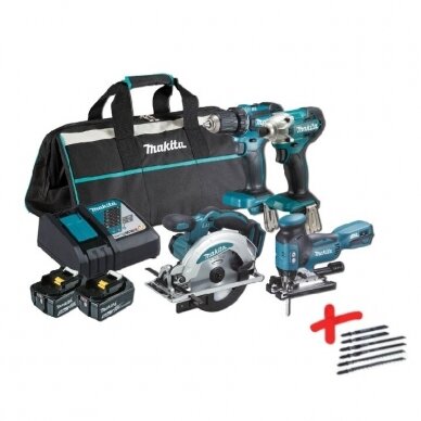 Akumuliatorinių įrankių komplektas Makita DLX4163TX1, 18 V, 2x5,0Ah