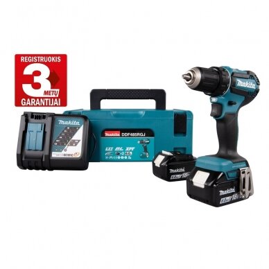 Akumuliatorinis gręžtuvas Makita DDF485RGJ, 18 V, 2x 6,0Ah