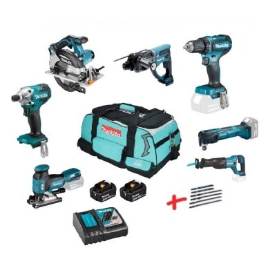 Akumuliatorinių įrankių komplektas Makita DLX7021TX1, 18V, 2x5.0Ah