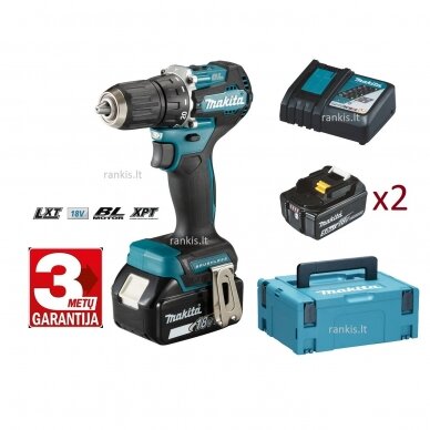 Akumuliatorinis gręžtuvas Makita DDF487RTJ, 18V, 2x5Ah (3 metų garantija)