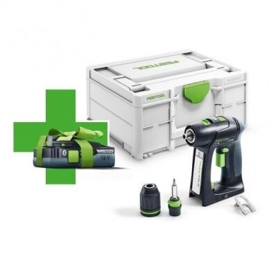 Akumuliatorinis gręžtuvas-suktuvas Festool C 18-Basic-4,0, 18 V+dovana akumuliatorius (577050)