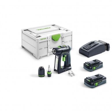 Akumuliatorinis gręžtuvas-suktuvas Festool C 18 HPC 4,0 I-Plus, 18 V, 2 x 4.0 Ah, (576435)