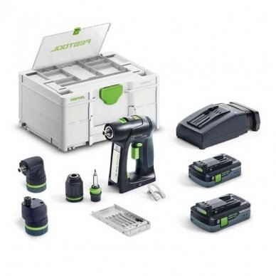 Akumuliatorinis gręžtuvas-suktuvas Festool C 18 HPC 4,0 I-Set, 18 V, 2 x 4,0 Ah, (577617)