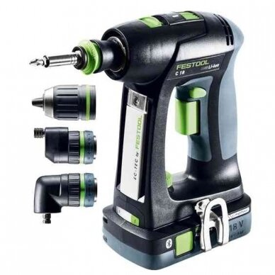 Akumuliatorinis gręžtuvas-suktuvas Festool C 18 HPC 4,0 I-Set, 18 V, 2 x 4,0 Ah, (577617) 1