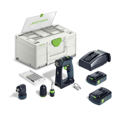 Akumuliatorinis gręžtuvas-suktuvas Festool CXS 18 C 3,0-Set, 18 V, 2 x 3,0 Ah, (576884)