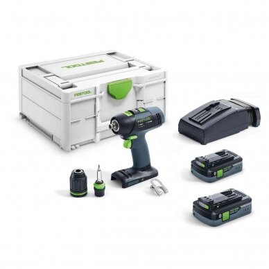 Akumuliatorinis gręžtuvas-suktuvas Festool T 18+3 HPC 4,0 I-Plus, 18 V, 2x 4.0 Ah, (576446)