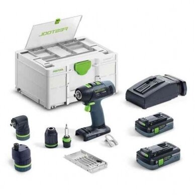 Akumuliatorinis gręžtuvas-suktuvas Festool T 18+3 HPC 4,0 I-Set, 18 V,  4,0 Ah, (577609)