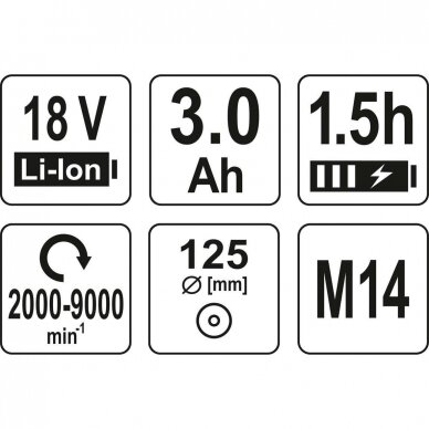 Akumuliatorinis kampinis šlifuoklis bešepetėlinis Yato 18V, 1x3Ah, 125 mm 5