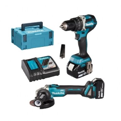 Akumuliatorinių įrankių komplektas Makita DHP484+DGA506, 18V, 2x5,0Ah