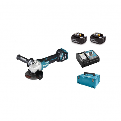 Akumuliatorinio kampinio šlifuoklio rinkinys Makita DGA517RTJ, 18 V,  5 Ah,  125 mm