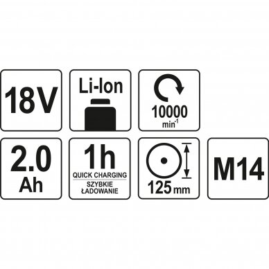 Akumuliatorinis kampinis šlifuoklis Yato YT-82826, 18V, 2,0AH 3