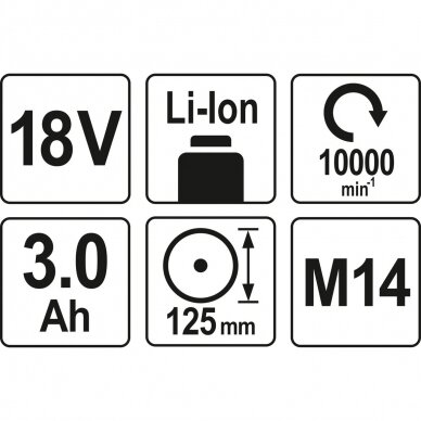 Akumuliatorinis kampinis šlifuoklis Yato YT-82828 125 mm 18V, 2x3.0 Ah 3