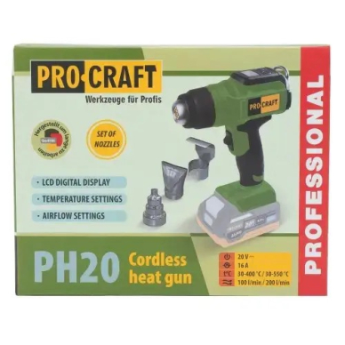 Akumuliatorinis karšto oro fenas ProCraft PH20bb, 20V, (be akum. ir krov.) 9