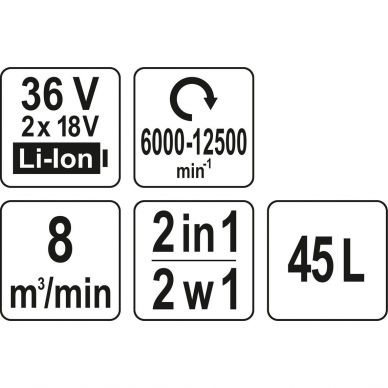 Akumuliatorinis lapų pūstuvas / siurblys Yato, 2x18 V, (be akum. ir krov.) 3