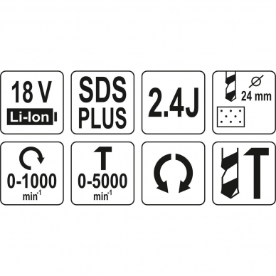 Akumuliatorinis perforatorius Yato, SDS+, 18 V, (be akum. ir krov.) 3