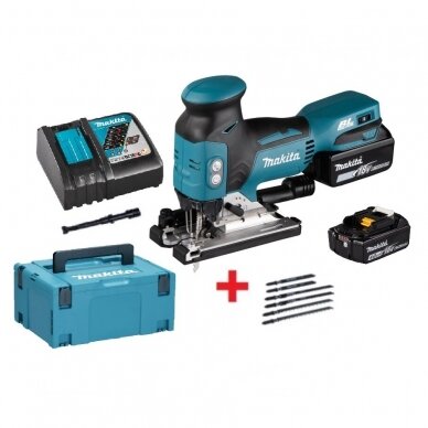 Akumuliatorinis siaurapjūklis Makita DJV181RMJ + peiliukai ir lagaminas, 18V, 2x4,0Ah