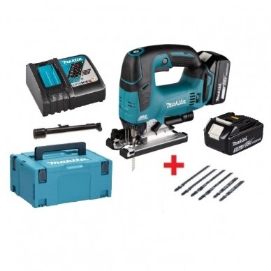 Akumuliatorinis siaurapjūklis Makita DJV182RTJ + peiliukai ir lagaminas, 18V, 2x5,0Ah