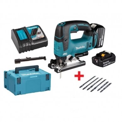 Akumuliatorinis siaurapjūklis Makita DJV182RMJ + peiliukai ir lagaminas, 18V, 2x4,0Ah