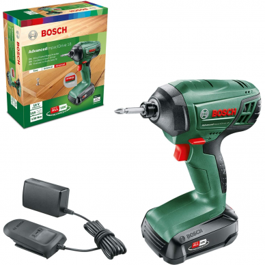 Akumuliatorinis smūginis gręžtuvas - suktuvas BOSCH AdvancedImpactDrive18set, 1x1,5 Ah