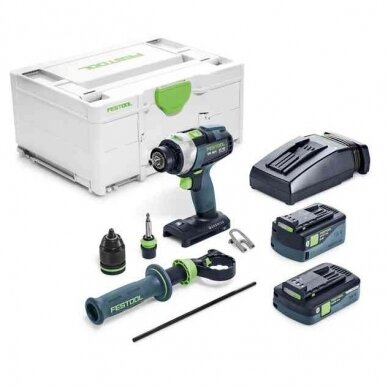 Akumuliatorinis smūginis gręžtuvas-suktuvas QUADRIVE Festool TPC 18/4 5,0/4,0 I-Plus, 18 V, 5,0 Ah, (577651)