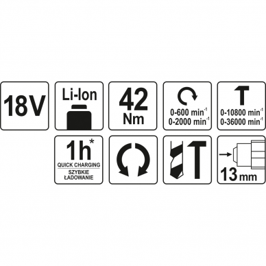 Akumuliatorinis smūginis suktuvas-gręžtuvas Yato, 18 V, bešepetėlinis variklis, (be akum. ir krov.) 3