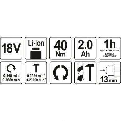 Akumuliatorinis smūginis suktuvas-gręžtuvas Yato, 18 V, 2,0 Ah 5