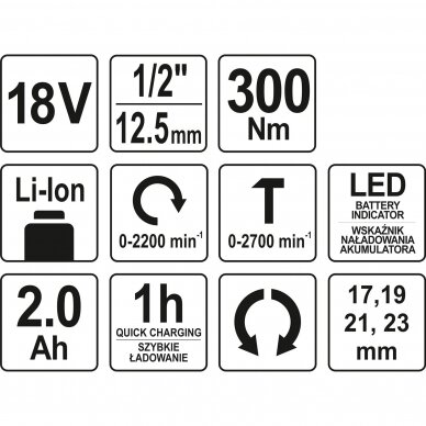 Akumuliatorinis smūginis veržliaraktis Yato, 300 Nm, 18V, 1/2" 6