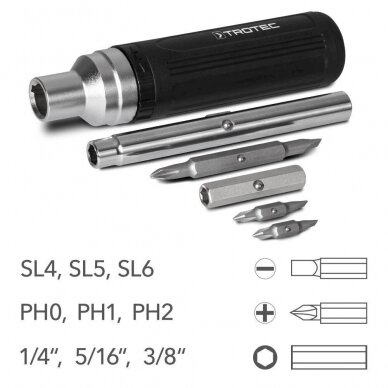 Akumuliatorinis suktuvas-gręžtuvas Trotec PSCS 11-3.6V ir antgalių su atsuktuvu Trotec 9in1 rinkinys 16