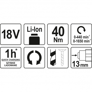 Akumuliatorinis suktuvas-gręžtuvas Yato, 18 V, 2 greičiai, (be akum. ir krov.) 3