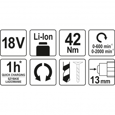 Akumuliatorinis suktuvas-gręžtuvas Yato, 18 V, bešepetėlinis variklis, (be akum. ir krov.) 3