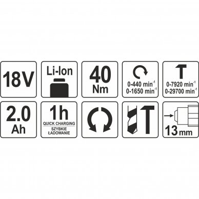 Akumuliatorinis smūginis suktuvas-gręžtuvas Yato, 18 V, 2,0 Ah 5