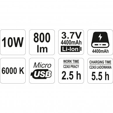 Akumuliatorinis šviesos diodų prožektorius Yato 10W COB LED, 800 lm 3