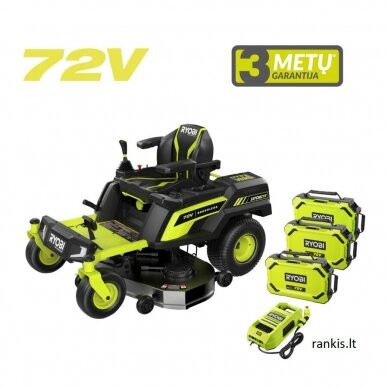 Akumuliatorinis vejos traktorius Ryobi RY72ZTRX137-310, 72 V, 2x10 Ah, 137cm